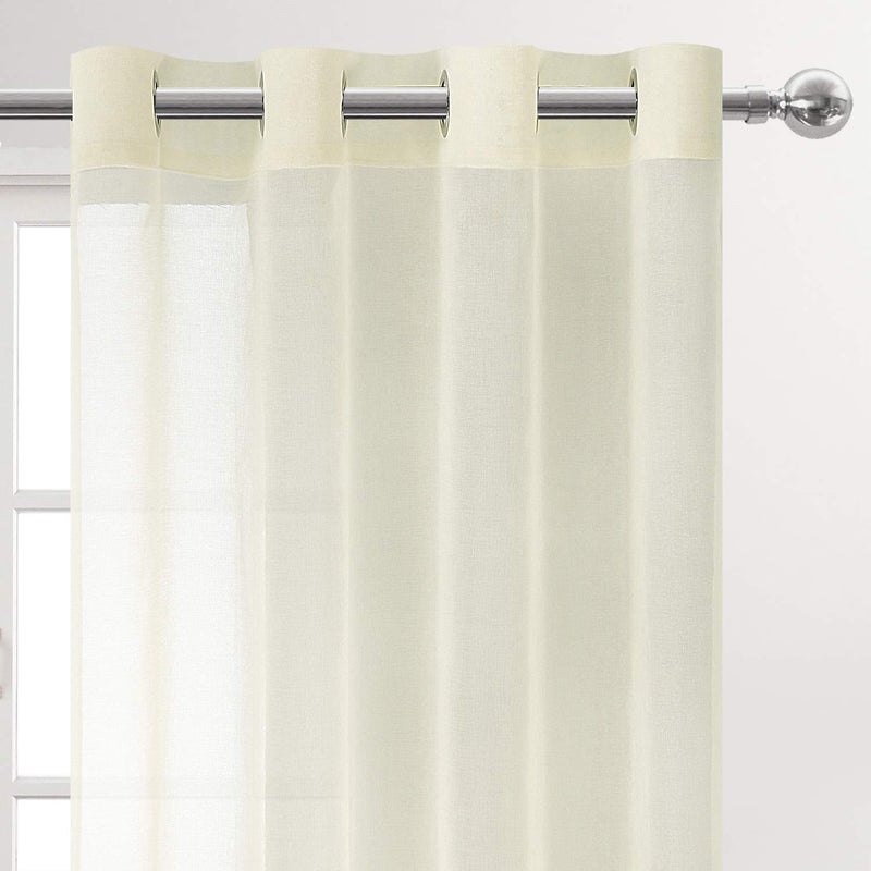 DWCN Ivory Sheer Curtains Linen Look Semi Transparent Voile Grommet Curtains for Living Room Bedroom Drapes 52 x 84 inches Long, Set of 2 Panels - Image 3